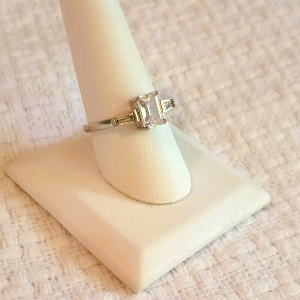925 Emerald Cut CZ Baguette Ring 10 Sterling Silver Statement Wedding Jewelry